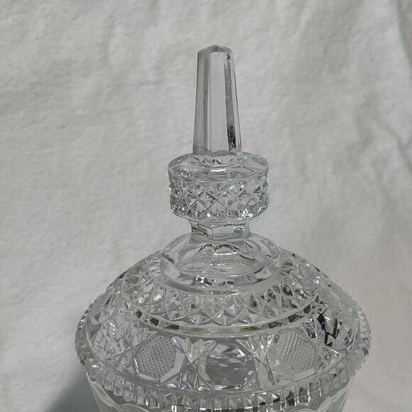 Cut Crystal Glass Vintage Candy Bowl with Cover 8” Tall 4.5” Wide W/ Base - Picture 2 of 8
